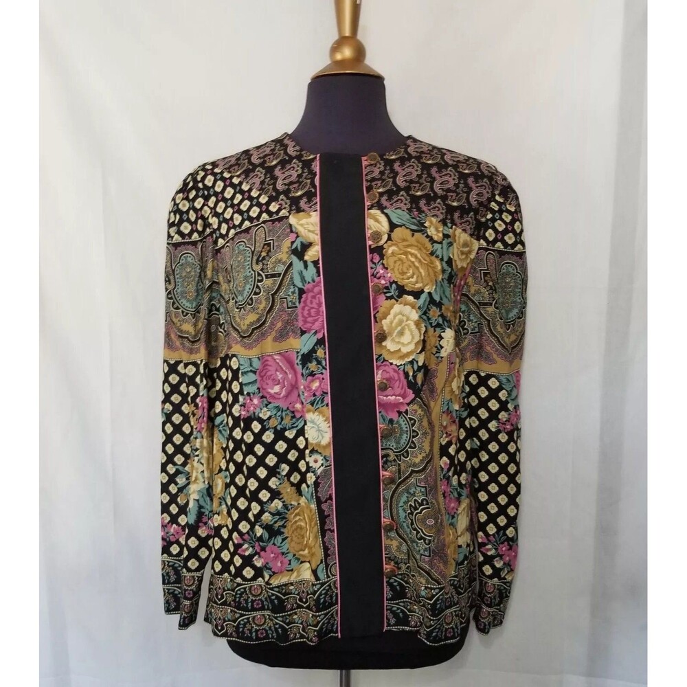 Vintage Lady Carol of New York Top Cardigan Womens Size 16 Paisley Floral Button